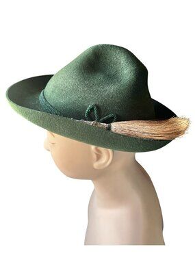 Bavarian Alpine Hat Green Wool With  Accent Size 6 5/8 Small 21" Band Vintage